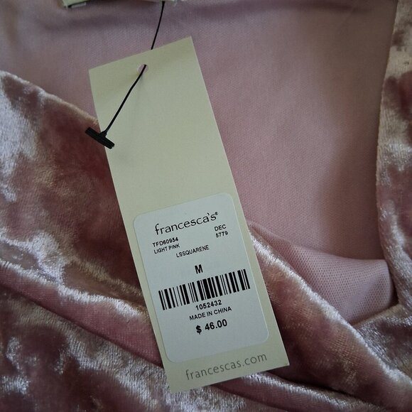 Francesca's NWT Women's Size M Rose Pink Stacy Square Neck Velvet Bodysuit - Picture 5 of 12